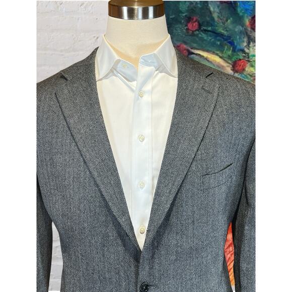 Stafford 46R Gray Herringbone Lambswool Tweed Blazer Sport Coat 3/2 Roll - Picture 3 of 14